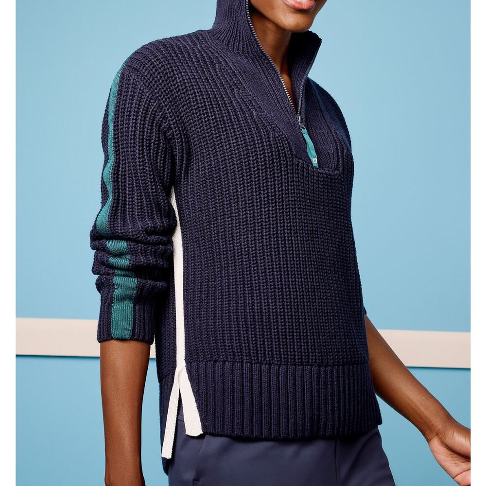 Talbots Sweater Womens Petite Large Lp Blue 1/2 Zip Pullover Coastal Knit - Picture 2 of 10
